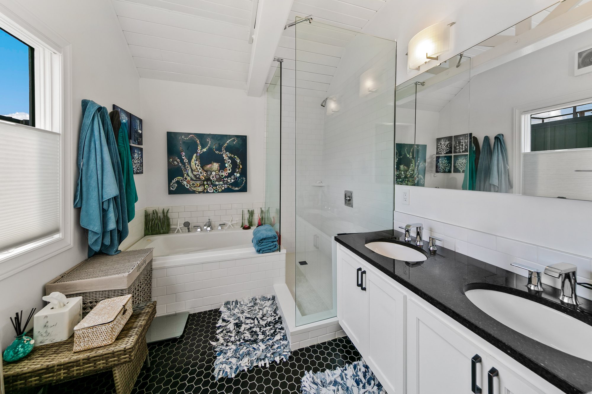 Updated bathroom with black-and-white finishes