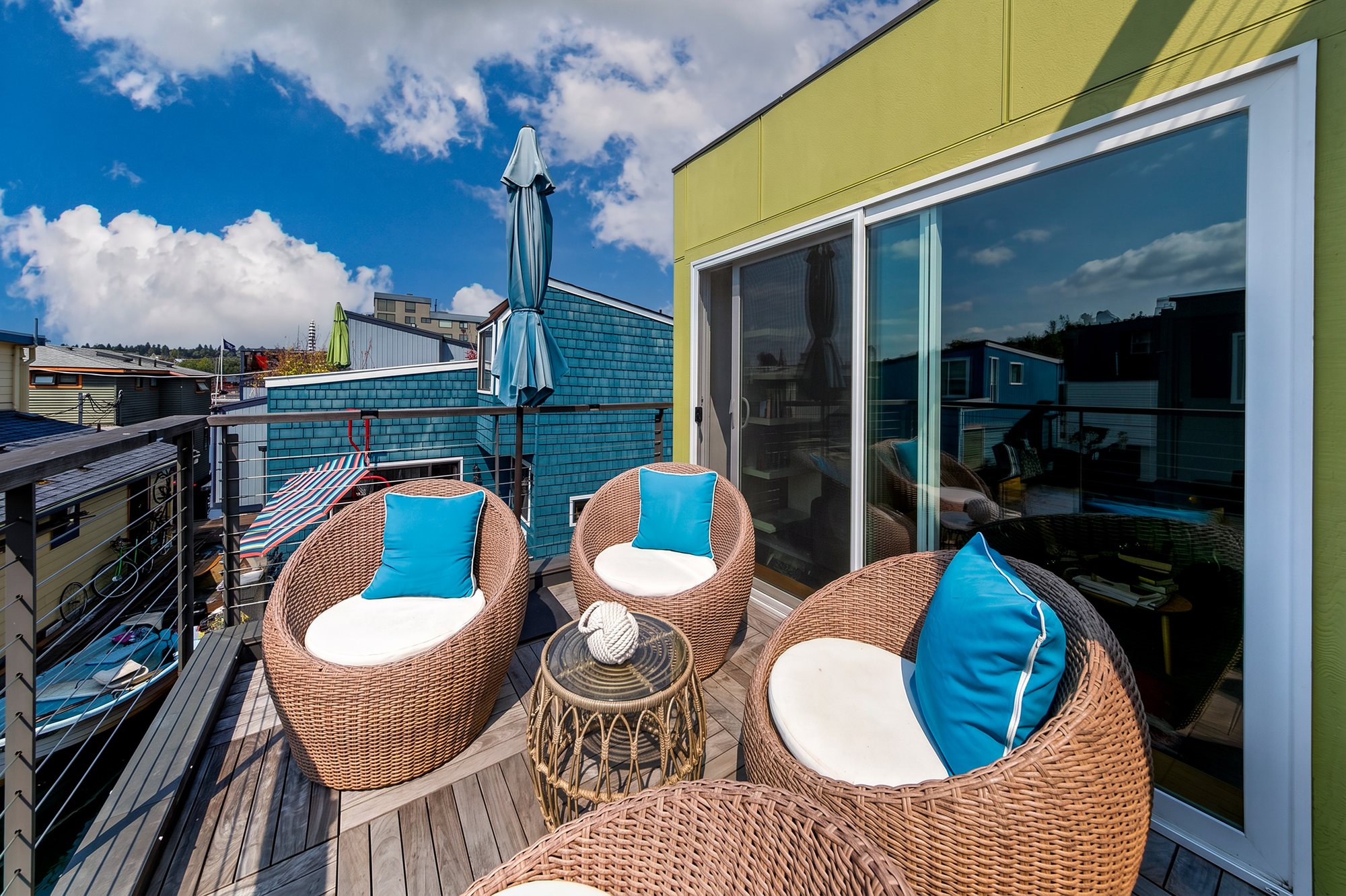 Deck seating outside the Floating Home living space