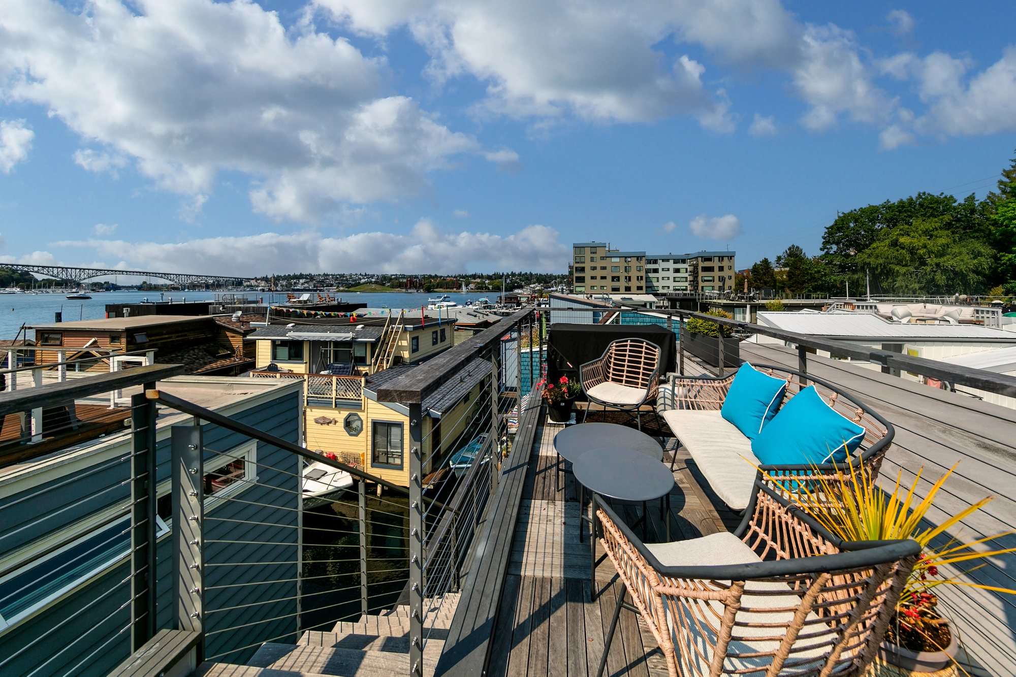 Rooftop terrace overlooking the floating-home community