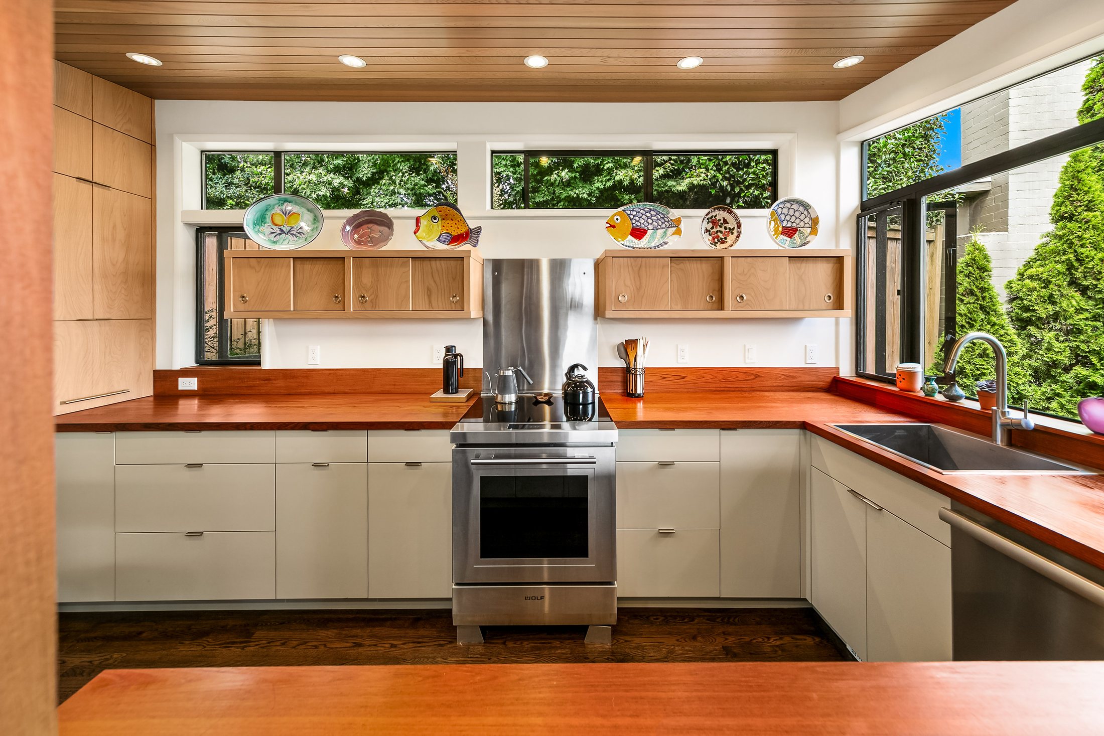 View Ridge kitchen remodel with warm wood counters and custom cabinetry