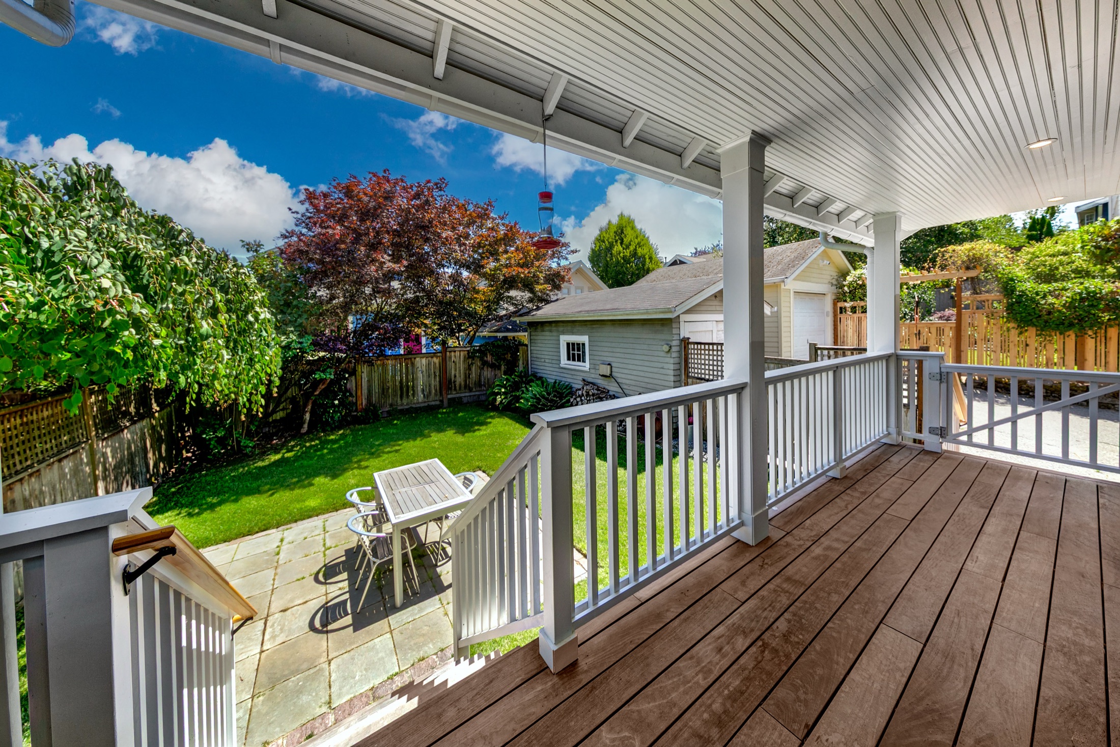 Backyard view from the covered Madrona porch