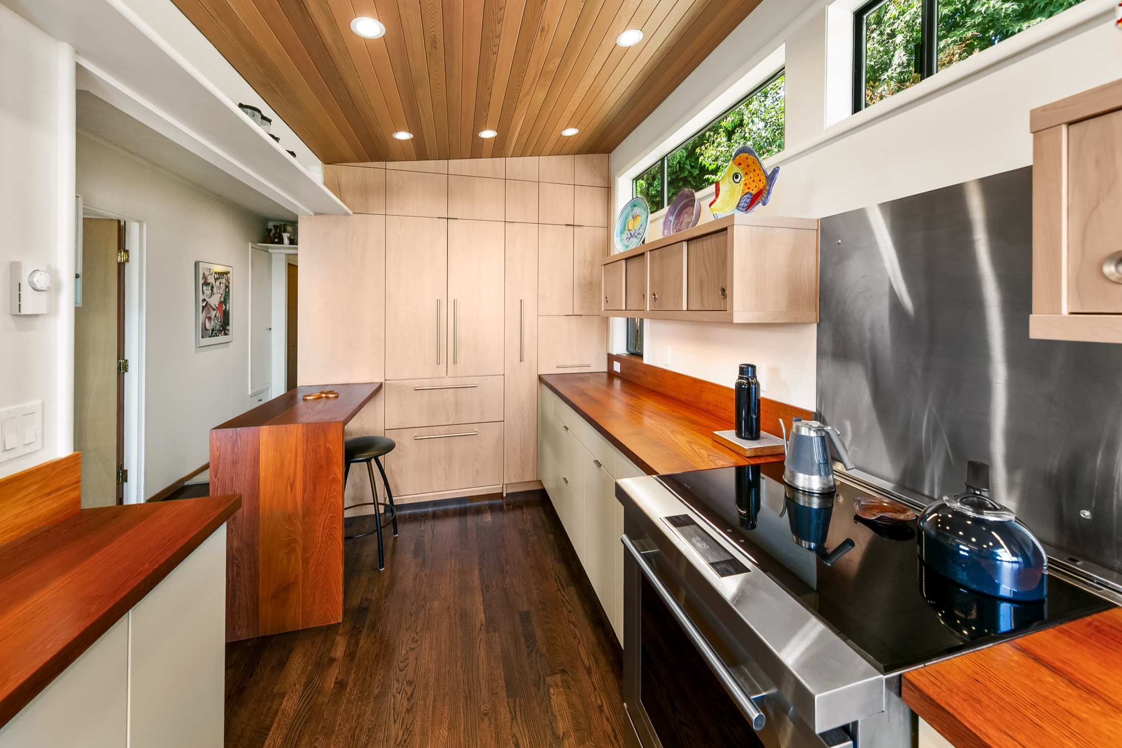 Galley view through the remodeled MCM kitchen